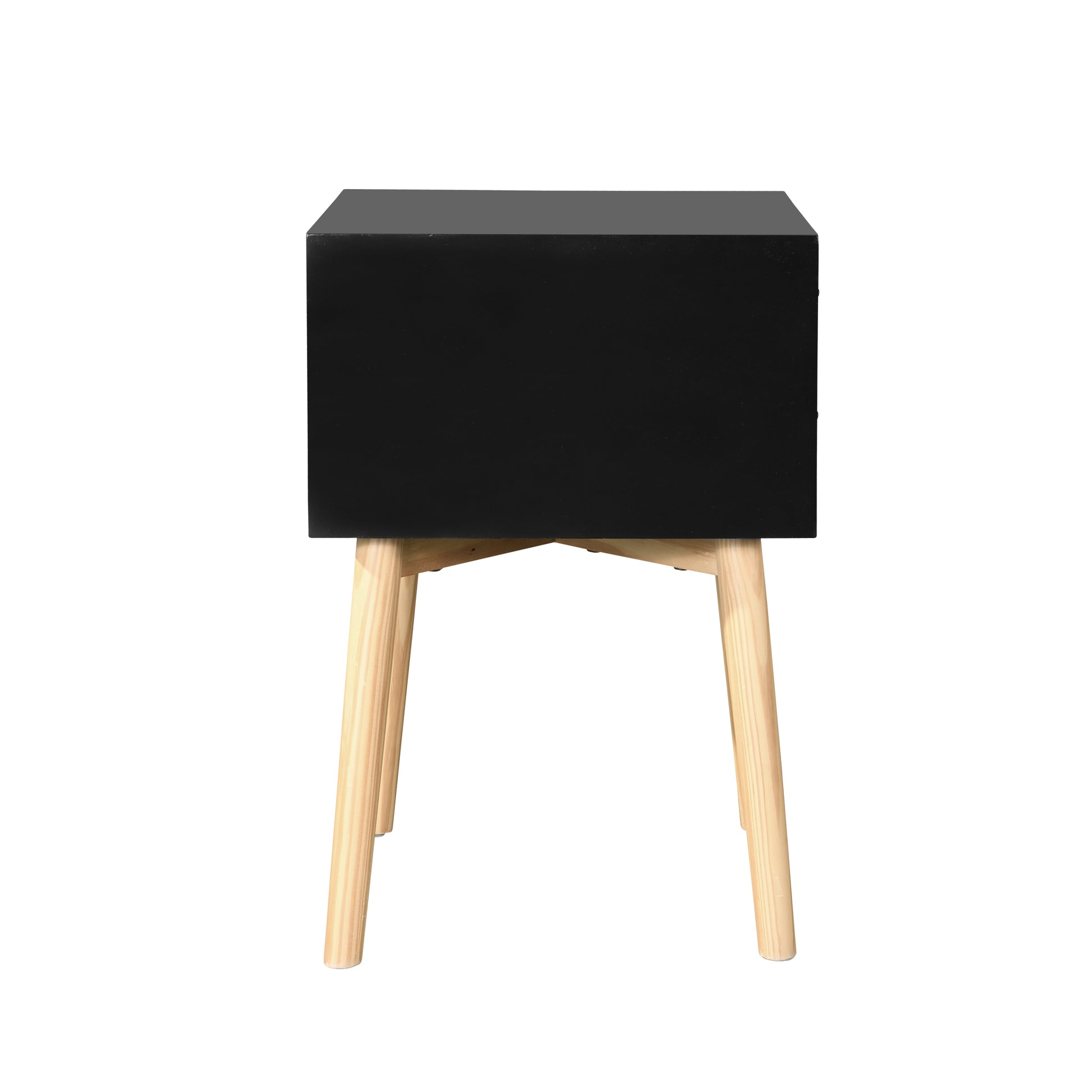 Side Table,Bedside Table With 2 Drawers And Rubber Wood Legs, Mid Century Modern Storage Cabinet For Bedroom Living Room, Black Black Mdf