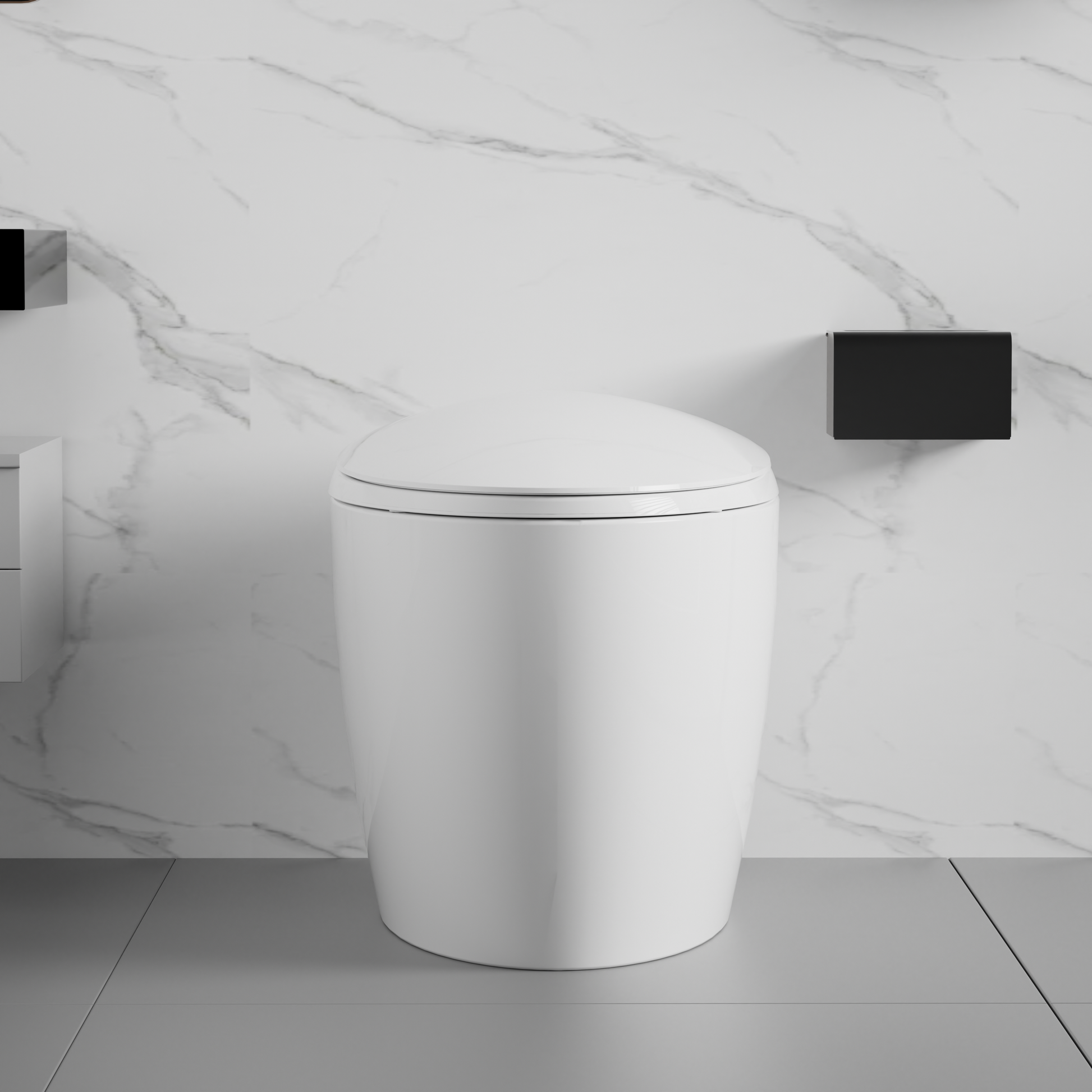 Unique Smart Toilet With Bidet Built In, Intelligent One Piece Toilet For Modern Bathroom, Auto Open Close Seat, Foot Sensor, Led Display,Night Light, Warm Water & Dryer,White White Bathroom