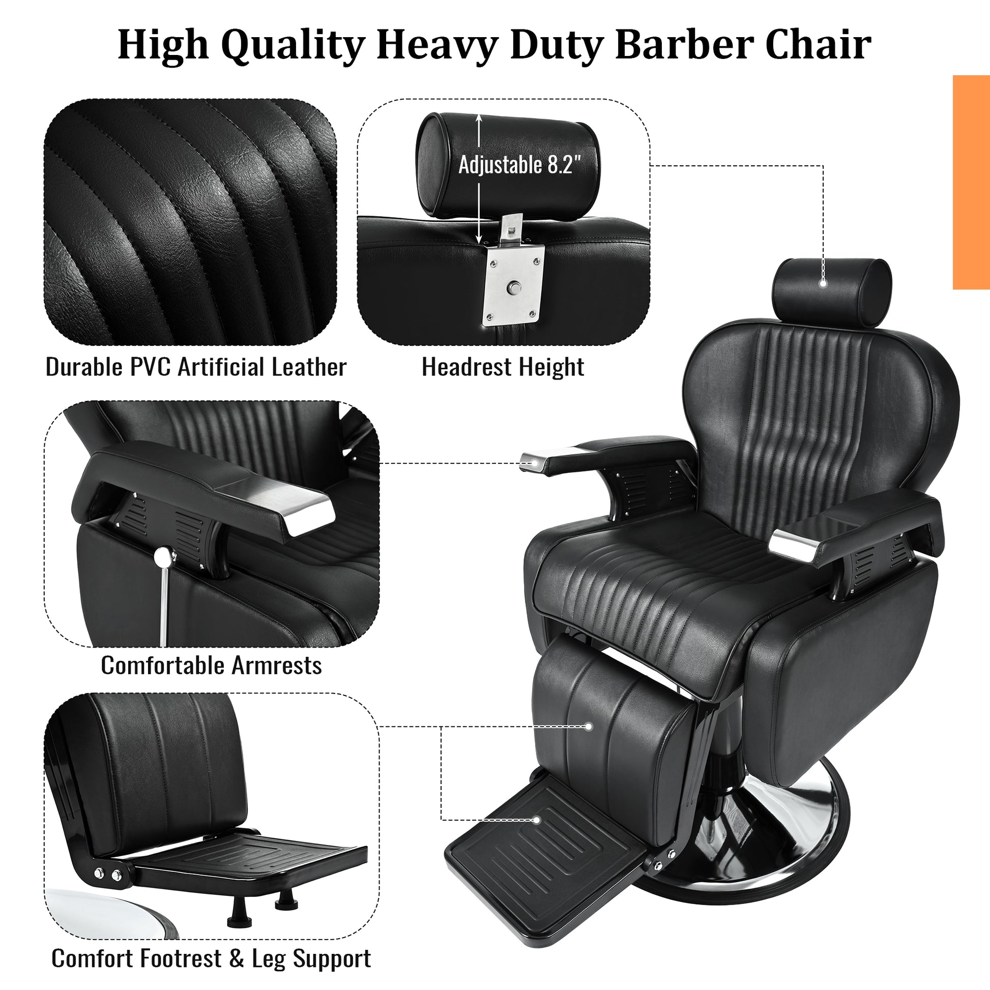 Heavy Duty Reclining Barber Chair,All Purpose Hydraulic Recline Barber Chair Salon Beauty Styling Chair360 Swivel&Height Adjustable,For Barber Shop & Beauty Salon,Spa Tattoo Styling Equipment,Black