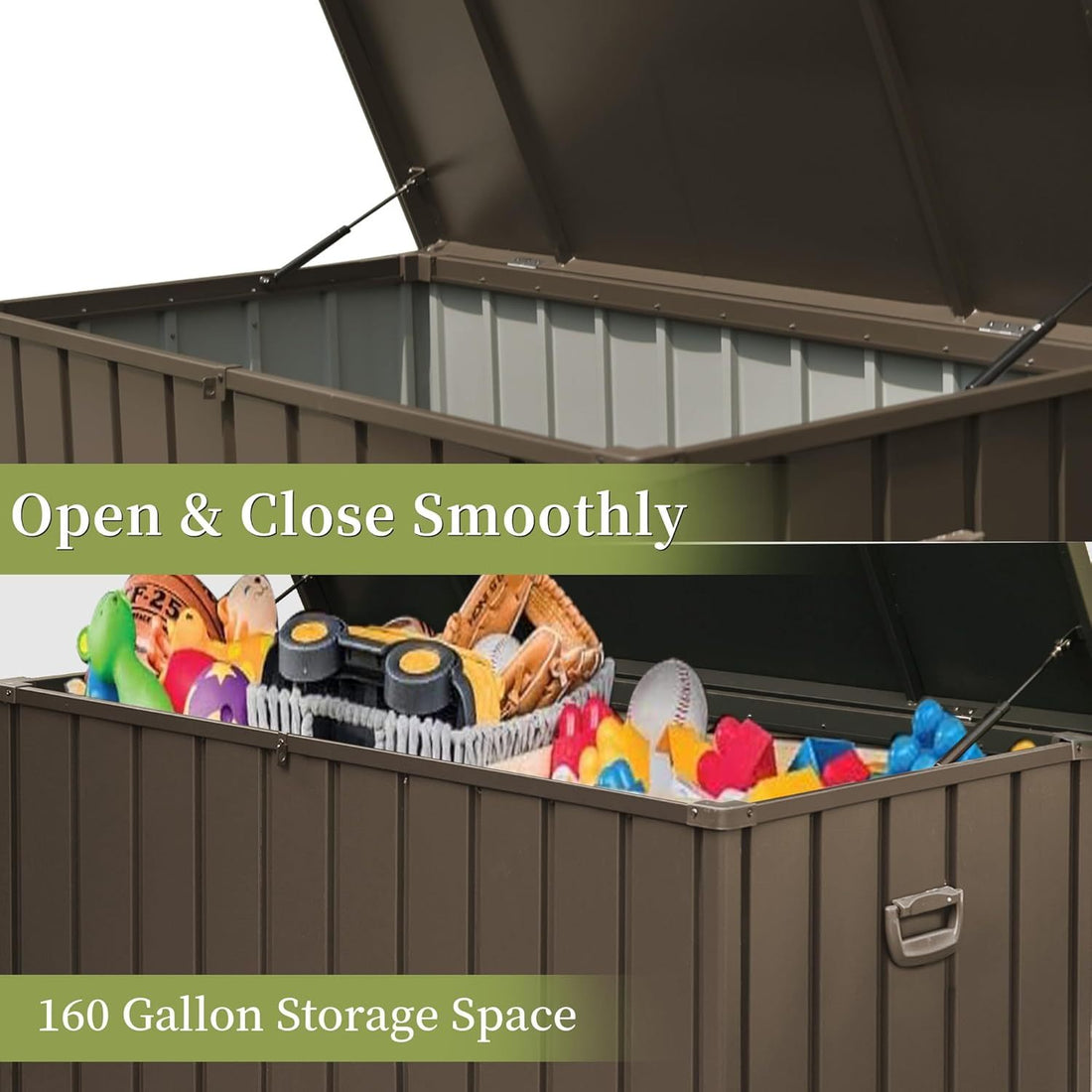 160 Gallon Outdoor Storage Deck Box Waterproof, Large Patio Storage Bin For Outside Cushions, Throw Pillows, Garden Tools, Lockable Dark Brown Dark Brown Steel