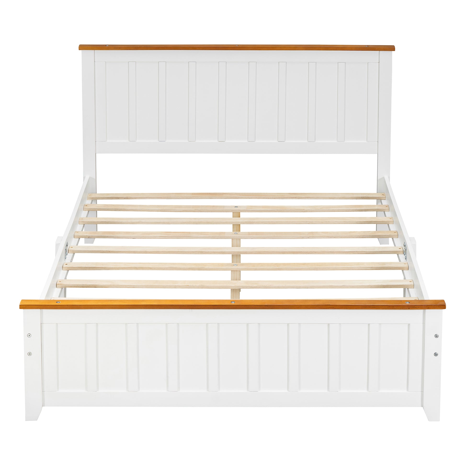 Full Size Wood Platform Bed Wooden Slat Support, Vintage Simple Bed Frame With Rectangular Headboard And Footboard, White Box Spring Not Required Full White Wood