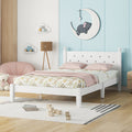 Twin Bed With Button Decoration Headboard, With Bed Slats,White Twin White Pine