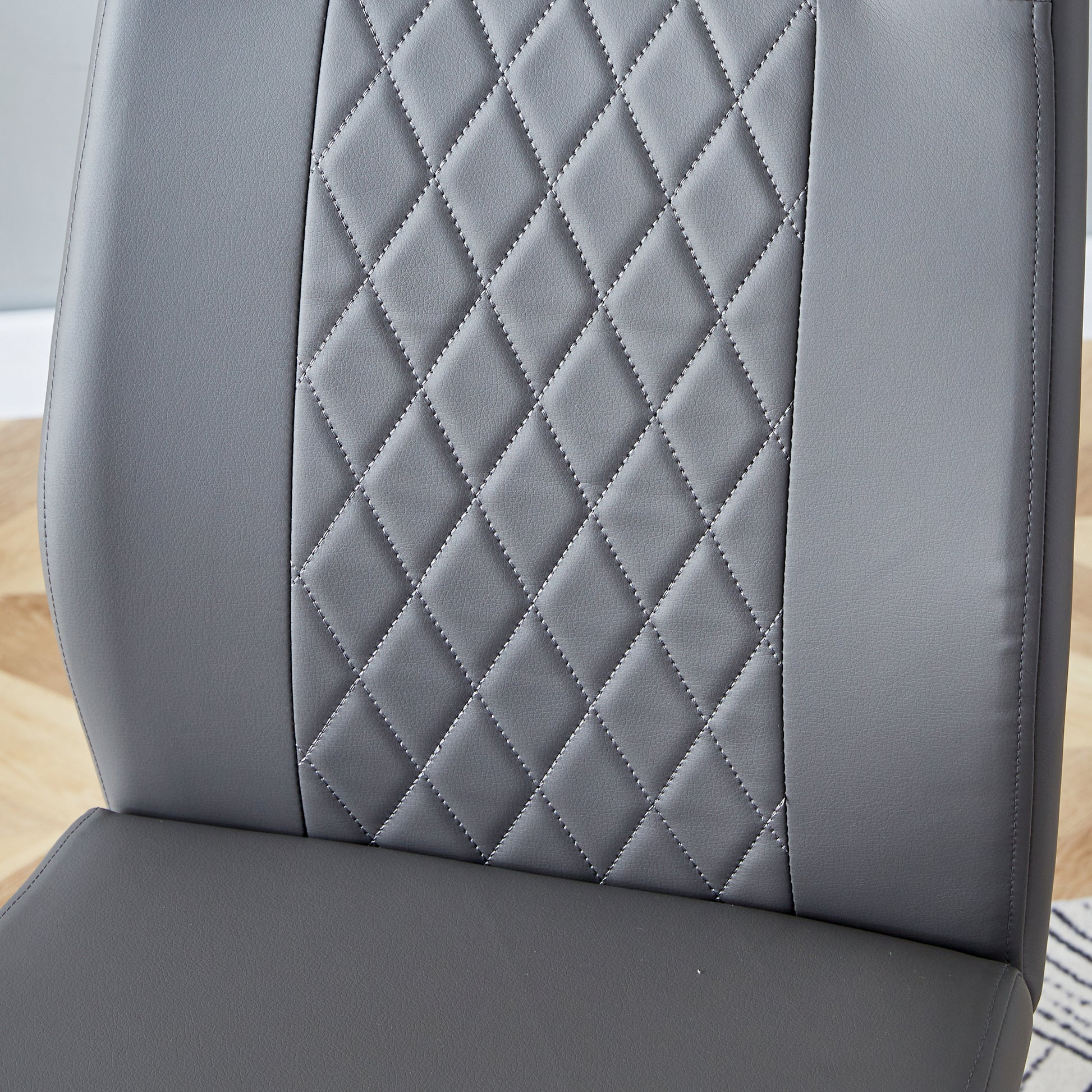 Table And Chair Set.Modern Dining Table, Tempered Glass Countertop With Artistic Mdf Legs.Paried With 6 Comfortable Chairs With Pu Seats And Metal Legs. Suitable For Various Decoration Styles. Gray,Transparent Seats 6 Mdf Glass