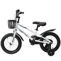 C14111A Kids Bike 14 Inch For Boys & Girls With Training Wheels, Freestyle Kids' Bicycle With Bell,Basket And Fender. White Steel