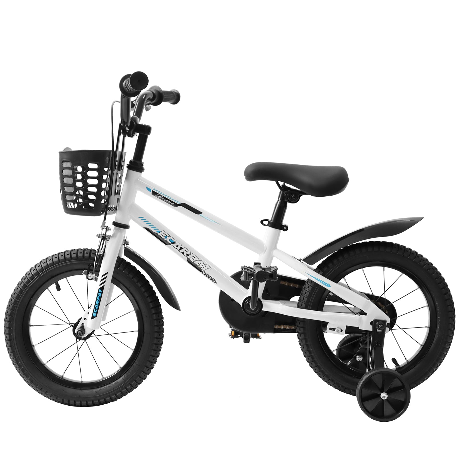 C16111A Kids Bike 16 Inch For Boys & Girls With Training Wheels, Freestyle Kids' Bicycle With Bell,Basket And Fender. White Steel