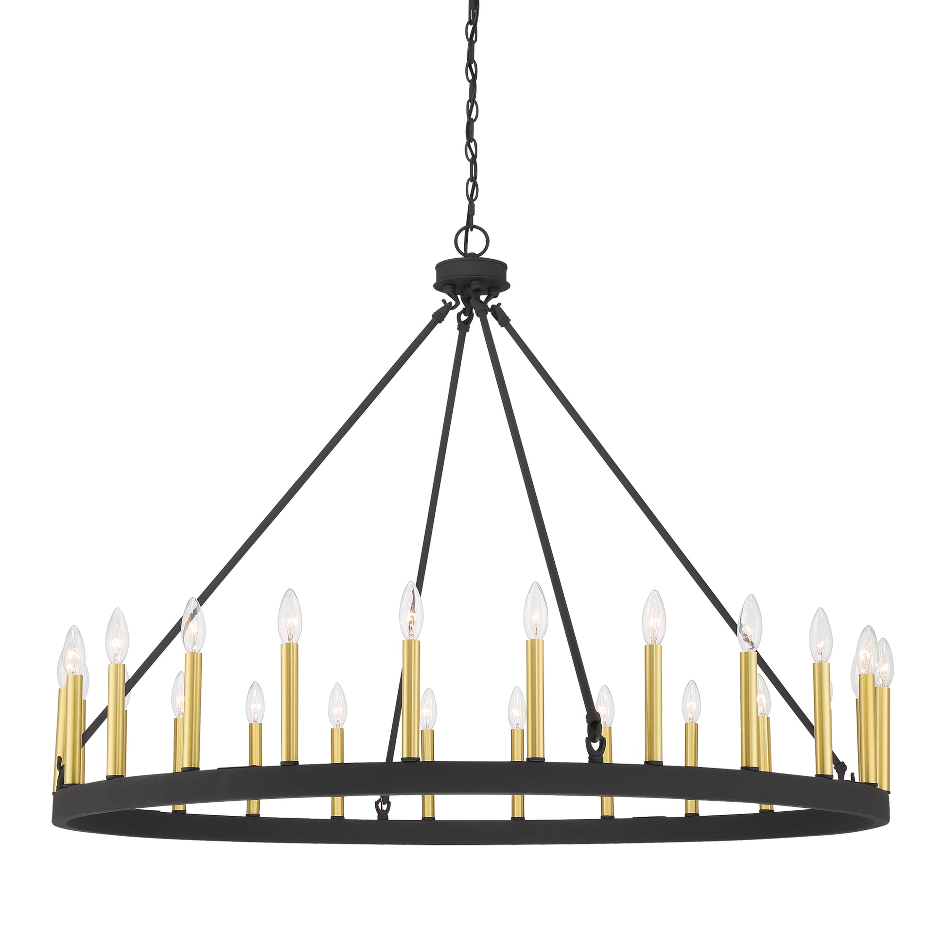 24 Light Steel Dimmable Candle Style Wagon Wheel Chandelier Ul Certified Antique Brass Black Ceiling Lights Steel Metal