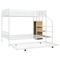 Twin Over Full Metal Bunk Bed With Trundle And Lateral Storage Ladder And Wardrobe, White White Metal