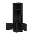 Seattle Bar Cabinet, Eight Bottle Cubbies, Two Large Open Shelves Vertical Black Open Storage Space Contemporary Pine Particle Board Engineered Wood