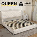 Queen Size Bed Frame With 4 Drawers, Star Galaxy Projector, Usb Charger, Music Speaker, Adjustable Upholstered Headboard With Diamond Button,Velvet Cream Mdf Metal