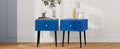 Modern Nightstands Set Of 2 With Drawer And Crystal Handle, Elegant Rivet Velvet Design Bedside Table For Bedroom, Blue Blue 1 Drawer Bedside Cabinet Mdf