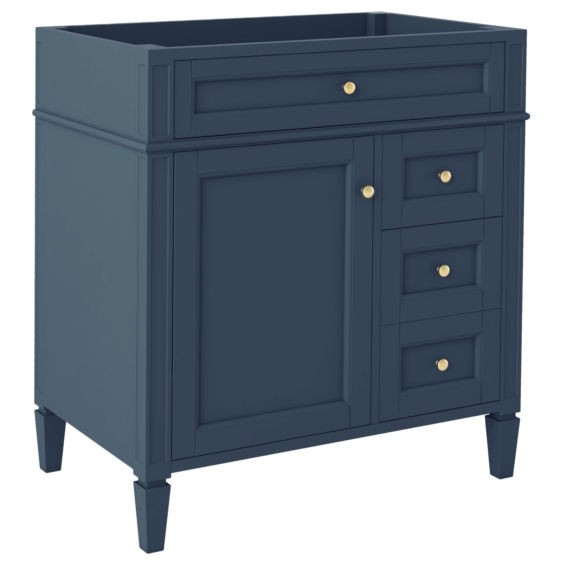 30'' Bathroom Vanity Without Top Sink, Modern Bathroom Storage Cabinet With 2 Drawers And A Tip Out Drawer Not Include Basin 3 Blue 1 2 Adjustable Hinges Bathroom Freestanding Modern Solid Wood Mdf Painted