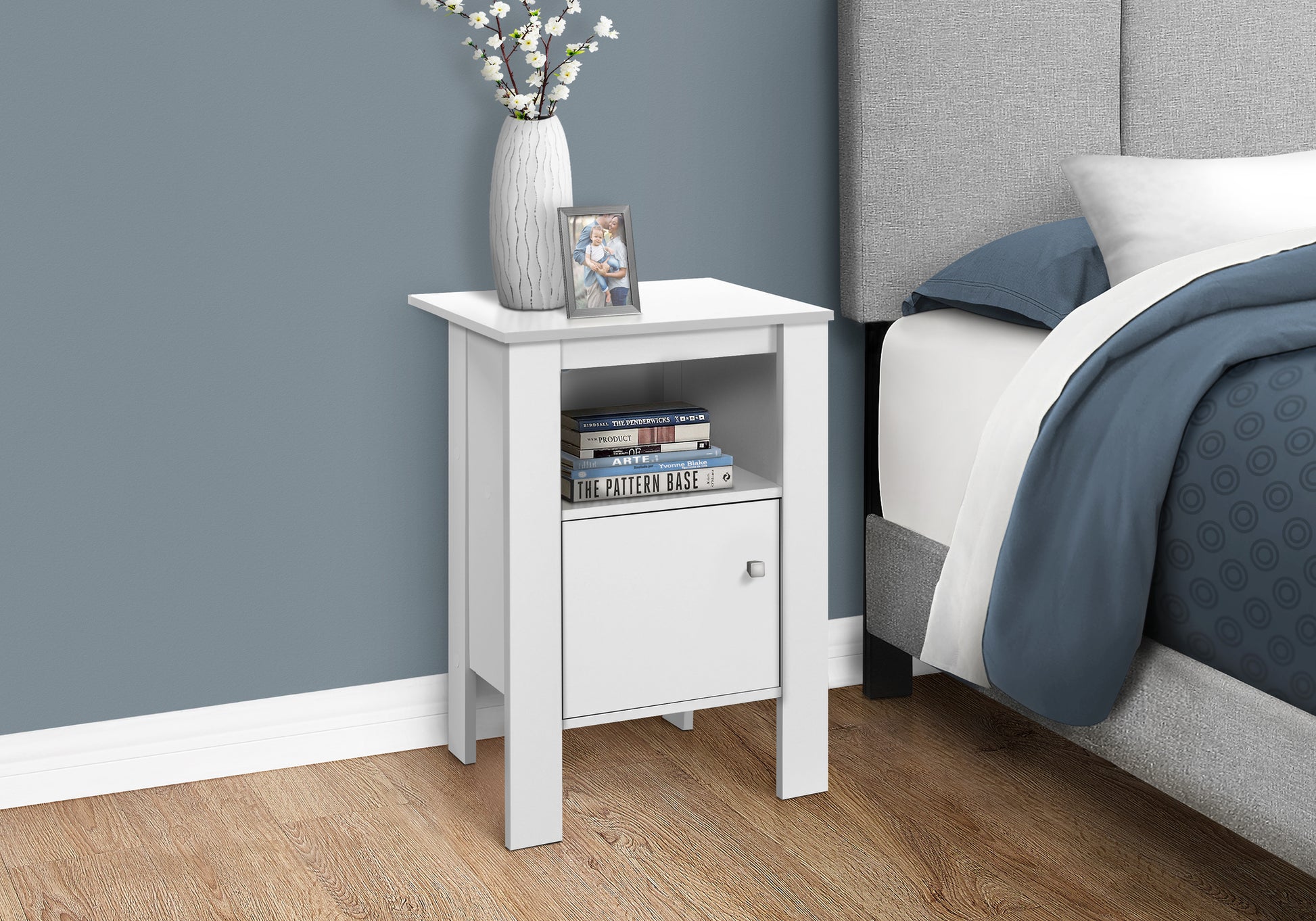 Accent Table, Side, End, Nightstand, Lamp, Storage, Living Room, Bedroom, White Laminate, Transitional White Particle Board