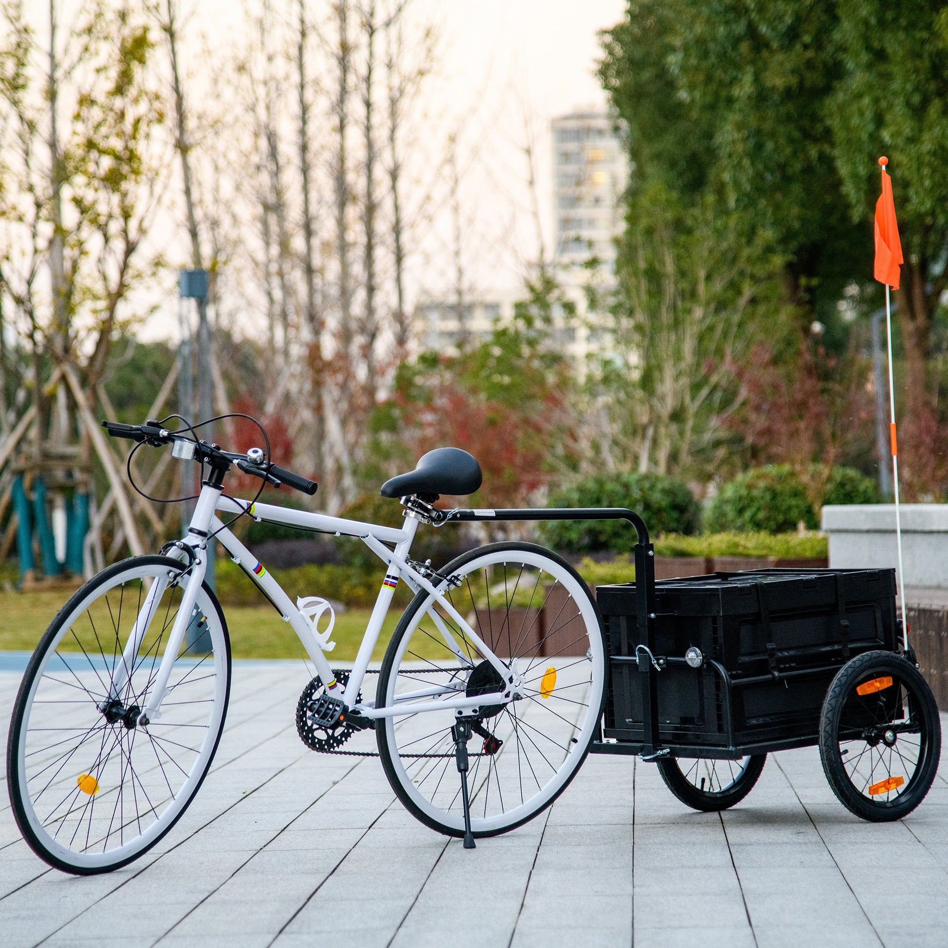 Aosom Bike Cargo Trailer, Bicycle Trailer Wagon Cart With Removable Storage Box, Quick Release 16" Wheels And Safe Reflectors, Galvanized Bottom Black Steel