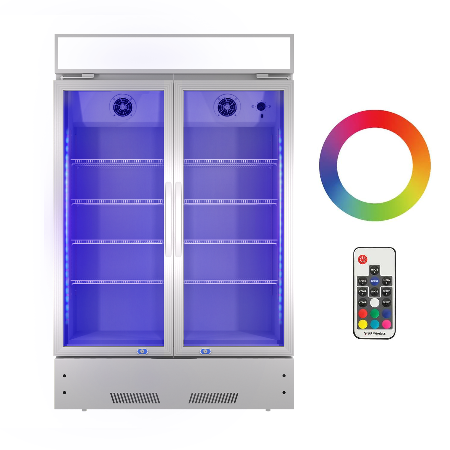 Commercial Refrigerator 2 Glass Door Reach In Cooler, Commercial Display Merchandiser Fridge, Capacity 17.1 Cuft, Etl Approved, Silver Silver Steel
