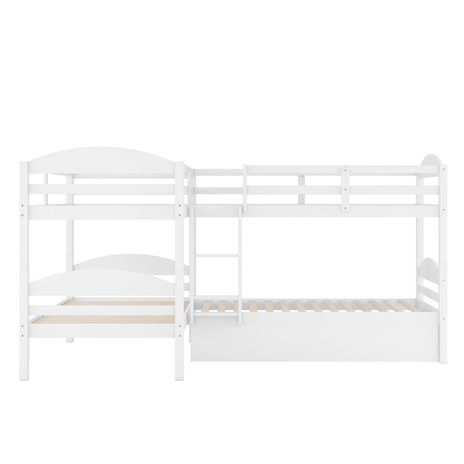 Twin L Shaped Bunk Bed With Trundle White Old Sku:Lp000024Aak White Solid Wood