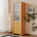 Rattan Door Bookshelf Display Case With Drawer Finish Open Storage Shelves Bookcase Oak Mdf