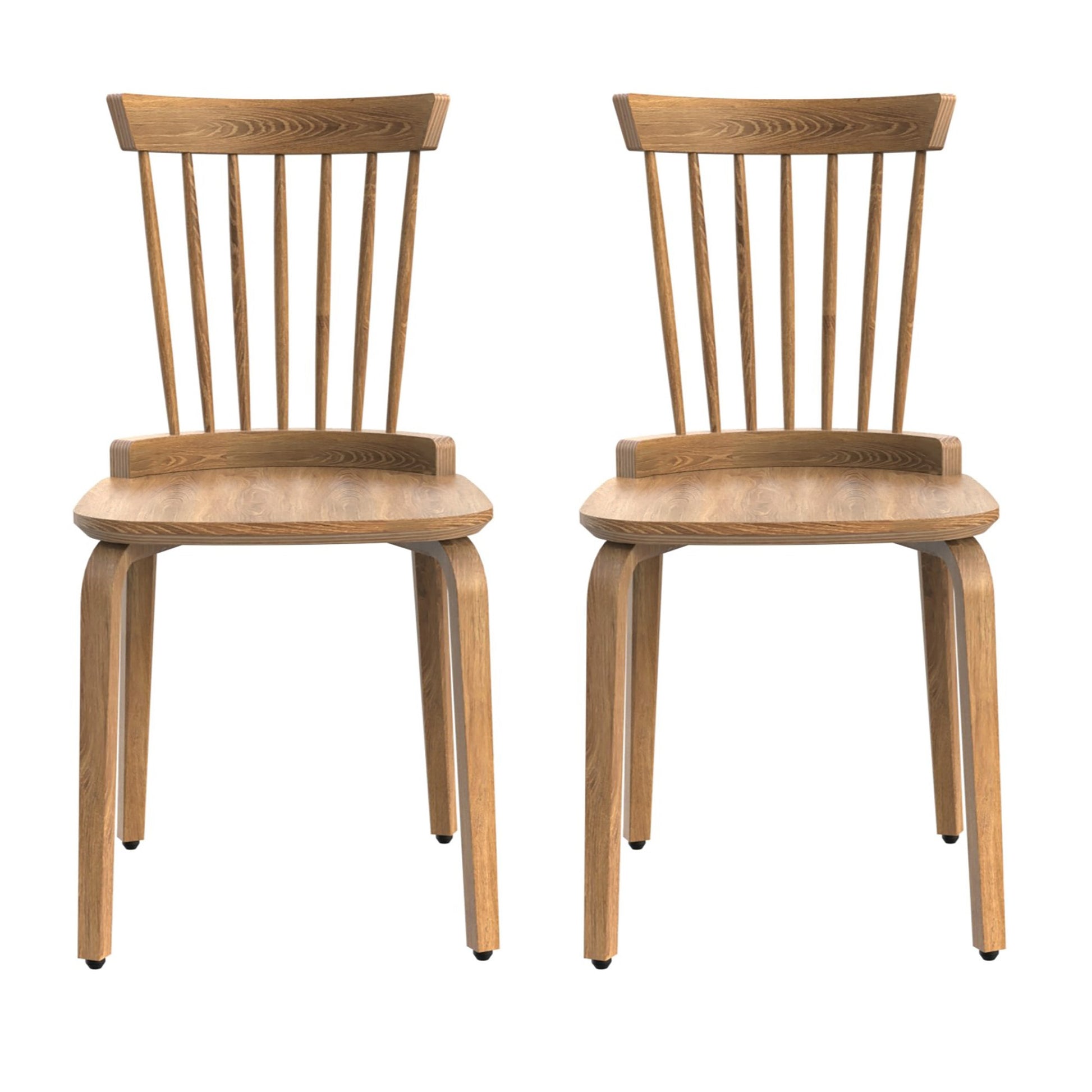 Solid Wood Slat Back Windsor Chair Set Of 2 Walnut Plywood