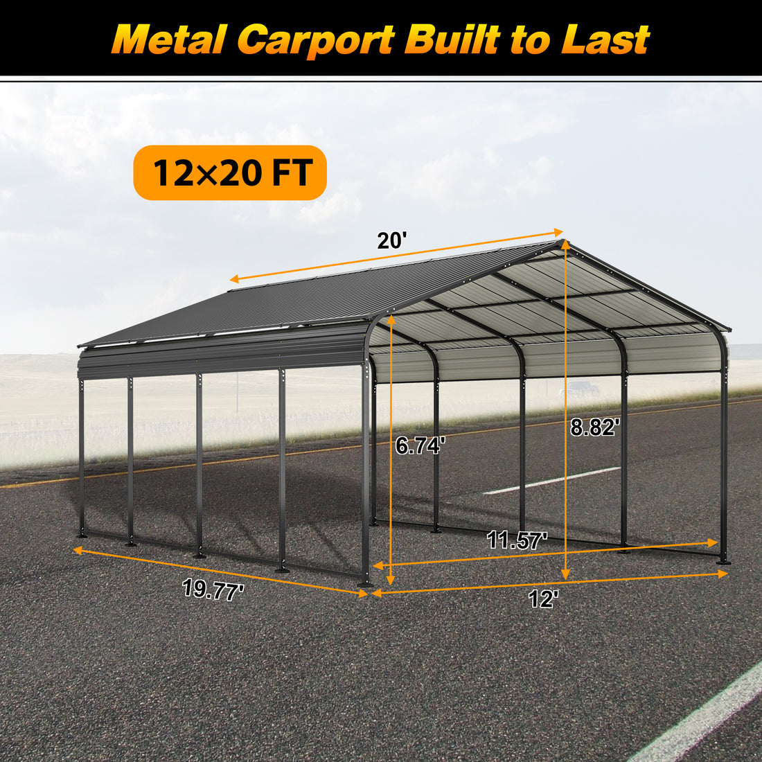 12X20 Ft Metal Carport, Outdoor Car Shelter All Weather, Heavy Duty Outdoor Galvanized Car Shelter For Car Boat Truck And Suvs Black Anthracite Metal