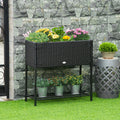 Outsunny Raised Garden Bed, Elevated Planter Box With Rattan Wicker Look, Tool Storage Shelf, Portable Design For Herbs, Vegetables, Flowers, Black Black Rattan