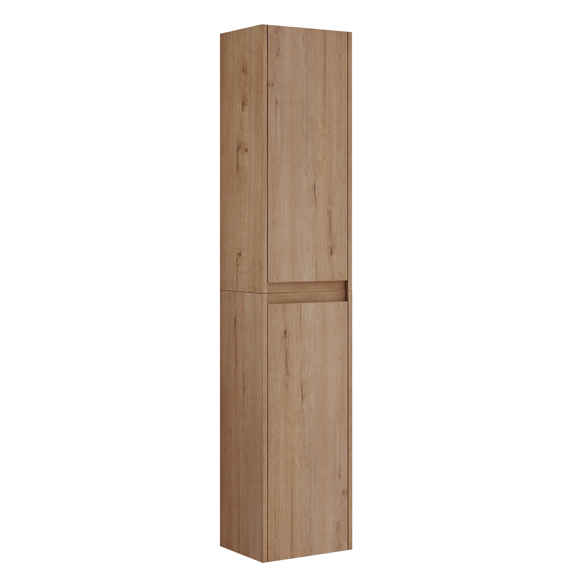 12" Bathroom Side Cabinet, 2 Soft Close Doors, Float Mounting Design, 12*2 Kd Packing Imitative Oak 2 Bathroom Wall Mounted Modern Plywood Plywood