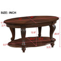 42'' Oval Wood Coffee Table For Living Room, 2 Tier Solid Wood Cocktail Table With Open Storage Shelf, Easy Assembly, Cherry Cherry Rubber Wood