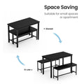 Dining Table Set, Bar Table With 2 Dining Benches, Kitchen Table Counter With Chairs, Industrial For Kitchen Breakfast Table, Living Room, Party Room, Black43.3 L X23.6 W X 29.9 H Black Particle Board