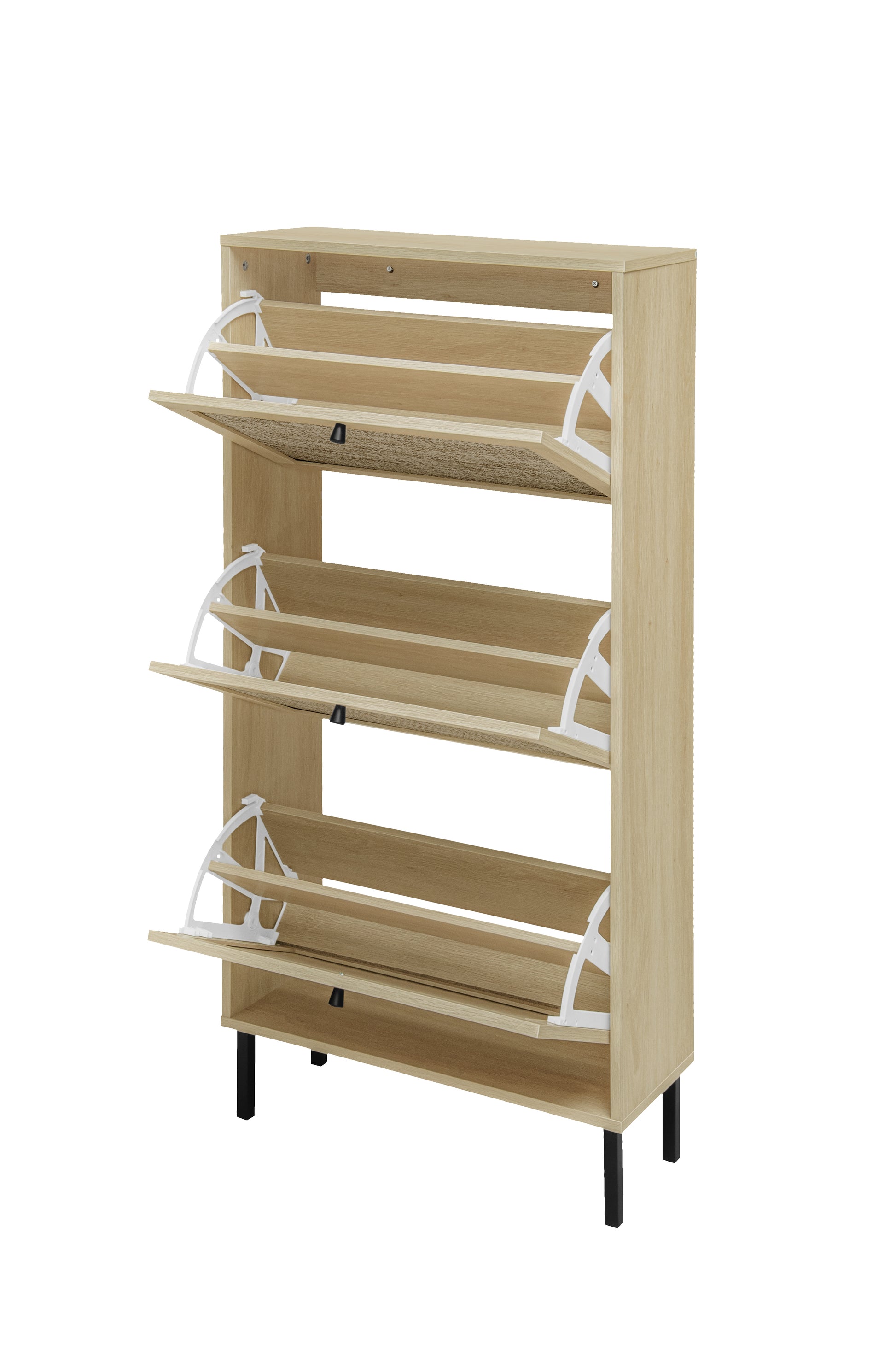 Rattan 3 Door Shoe Rack, Freestanding Modern Shoe Storage Cabinet, For Entryway Natural Particle Board