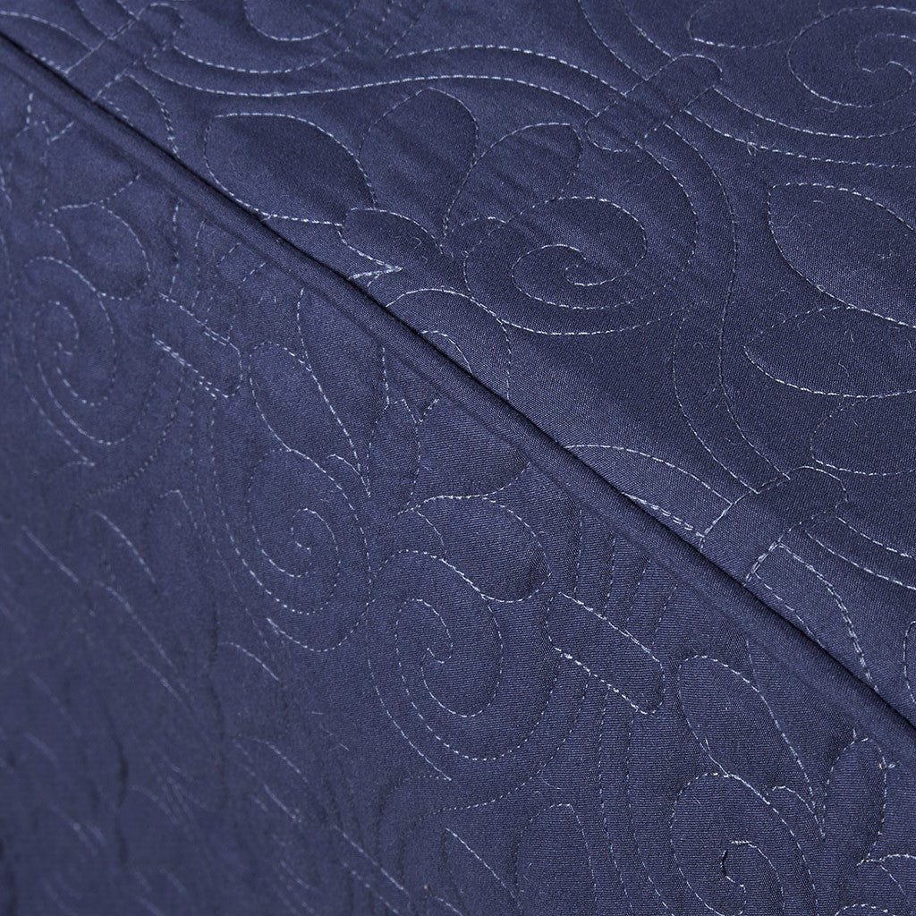 3 Piece Split Corner Pleated Quilted Bedspread Navy Queen Navy Polyester