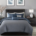 6 Piece Duvet Cover Set King Navy Polyester