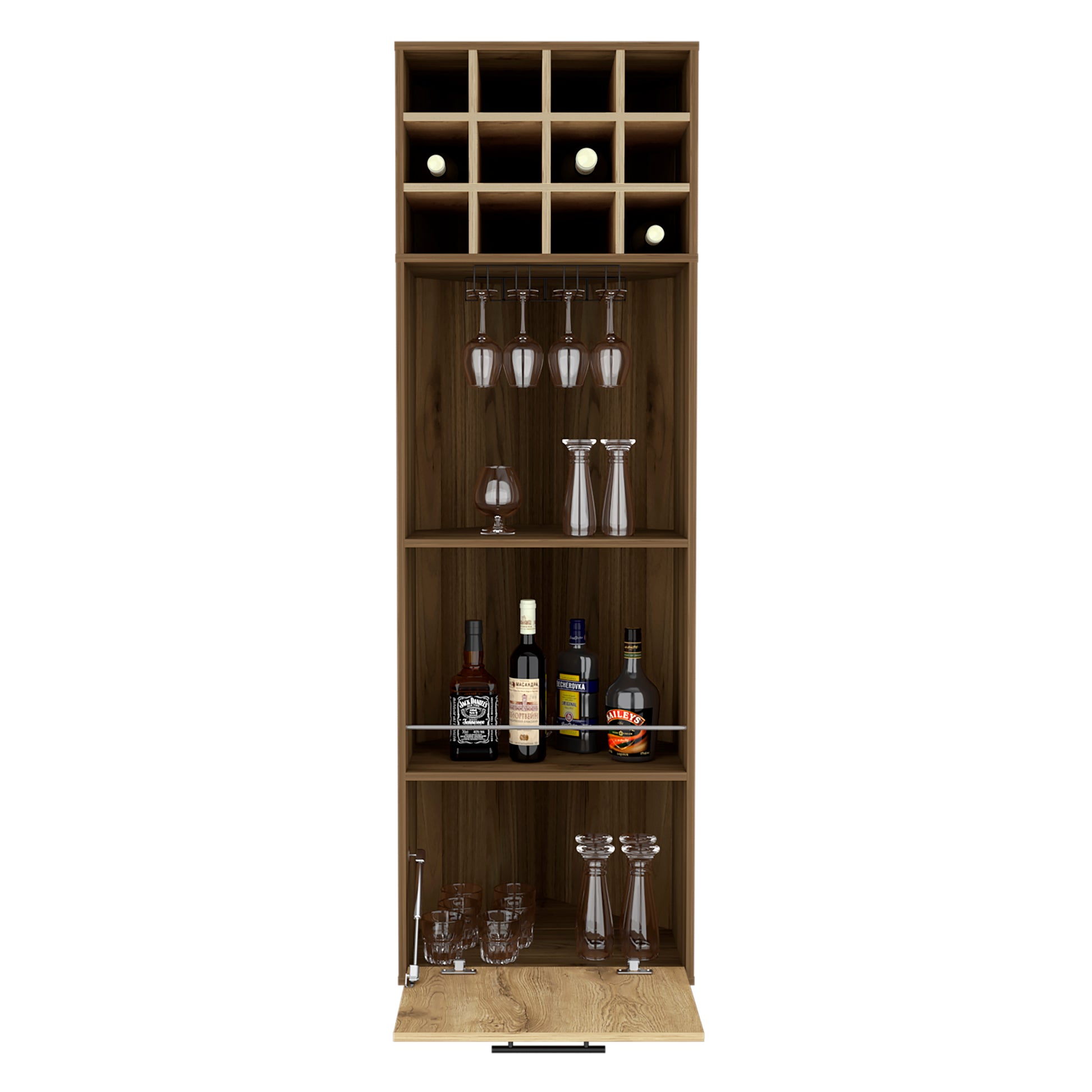 Marsella Corner Bar Cabinet, Eight Built In Wine Rack, Two Side Shelves Mahogany Macadamia Light Oak Dining Room Modern Shelves Included Particle Board