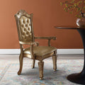 27 Inch Wood Dining Side Chair, Faux Leather, Set Of 2, Gold Gold Wood Fabric