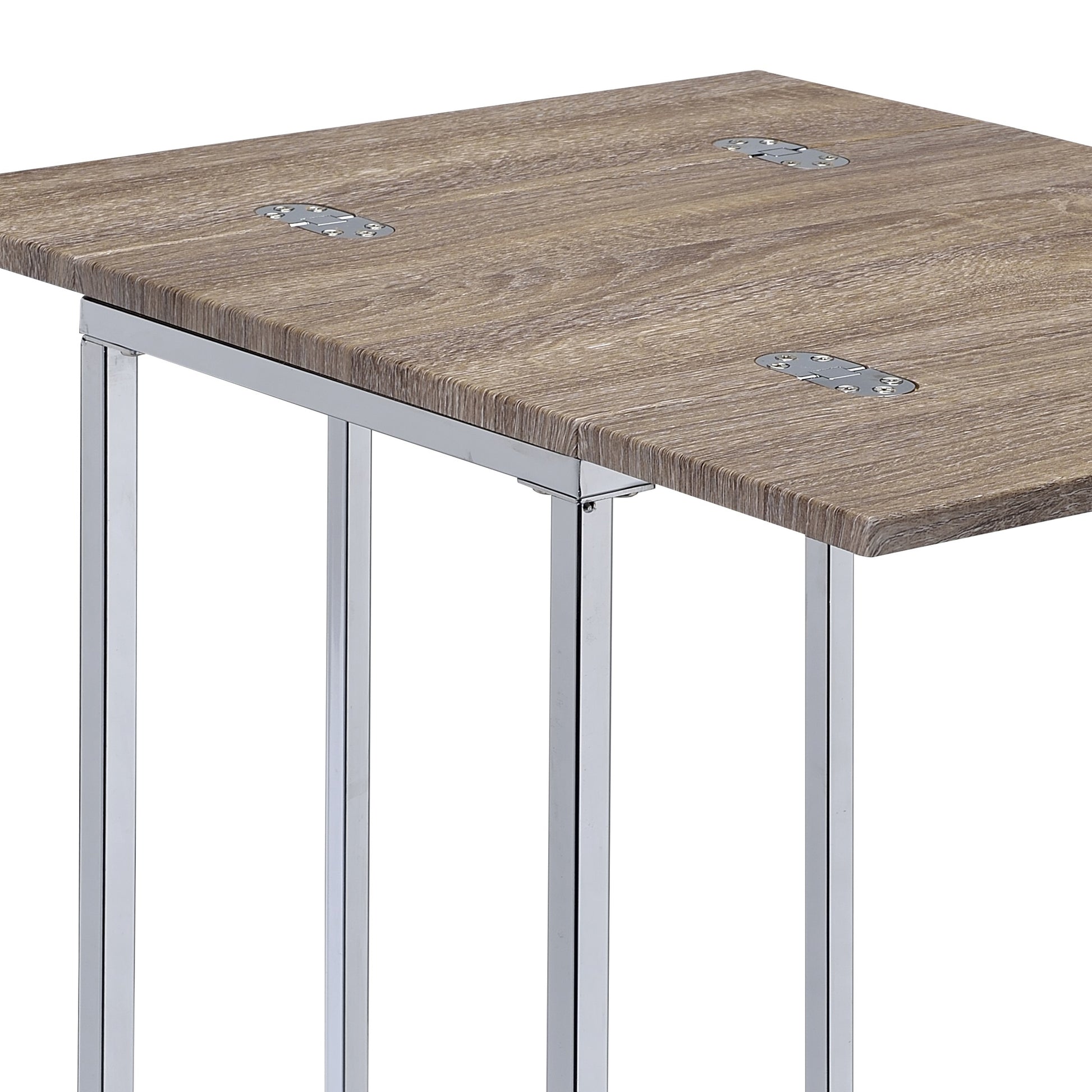 Danson Weathered Oak & Chrome Finish Accent Table Oak Wood Synthetic Wood