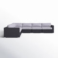 Fully Assembled 122'' Wide Outdoor Wicker Patio Sectional With Cushions Black Wicker