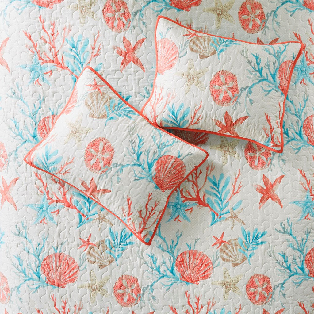 6 Piece Cotton Sateen Quilt Set With Throw Pillows Coral King Cal King King Coral Cotton
