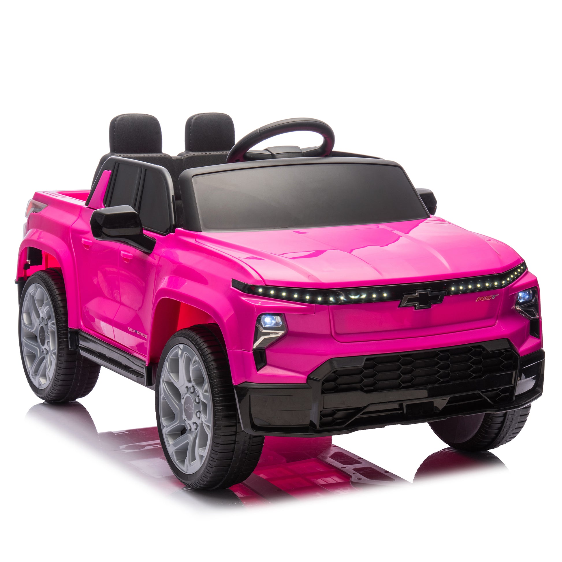 12V Kids Ride On Car W Parents Control,Licensed Chevrolet Silverado,Four Wheel Suspension,Led Lights,Bluetooth,Music,Usb,Mp3,Power Display,Speeds 1.86 3.11Mph For Kids Aged 2 5. Pink 50 99 Lbs