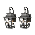 Black Outdoor Wall Lantern 2 Light, Large Outside Modern Wall Sconce Light Fixture, Industrial Porch Light Wall Mount With Glass, Waterproof Farmhouse Exterior Lamp Lighting 2 Pack Black Aluminium