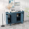 Modern Curved Sideboard 47.2 Inch Decorative Storage Cabinet Wooden Console Table Coffee Bar Cabinet With 4 Doors And Adjustable Interior Shelves For Living Room, Kitchen, Bedroom, Hallway Blue Blue Mdf