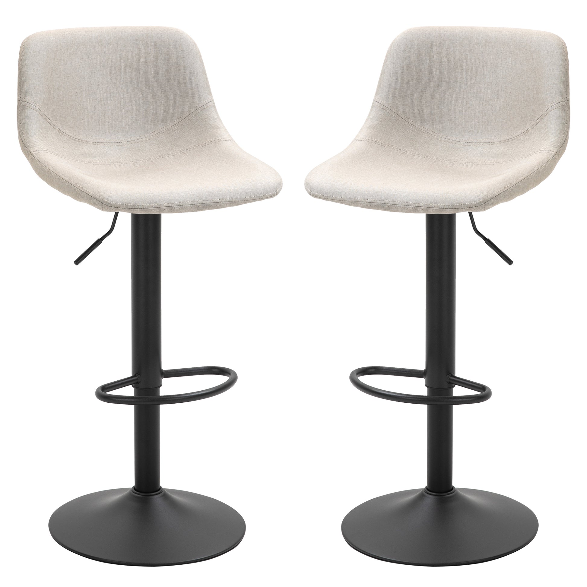 Homcom Adjustable Bar Stools, Swivel Bar Height Chairs Barstools Padded With Back For Kitchen, Counter, And Home Bar, Set Of 2, Cream White Cream White Linen