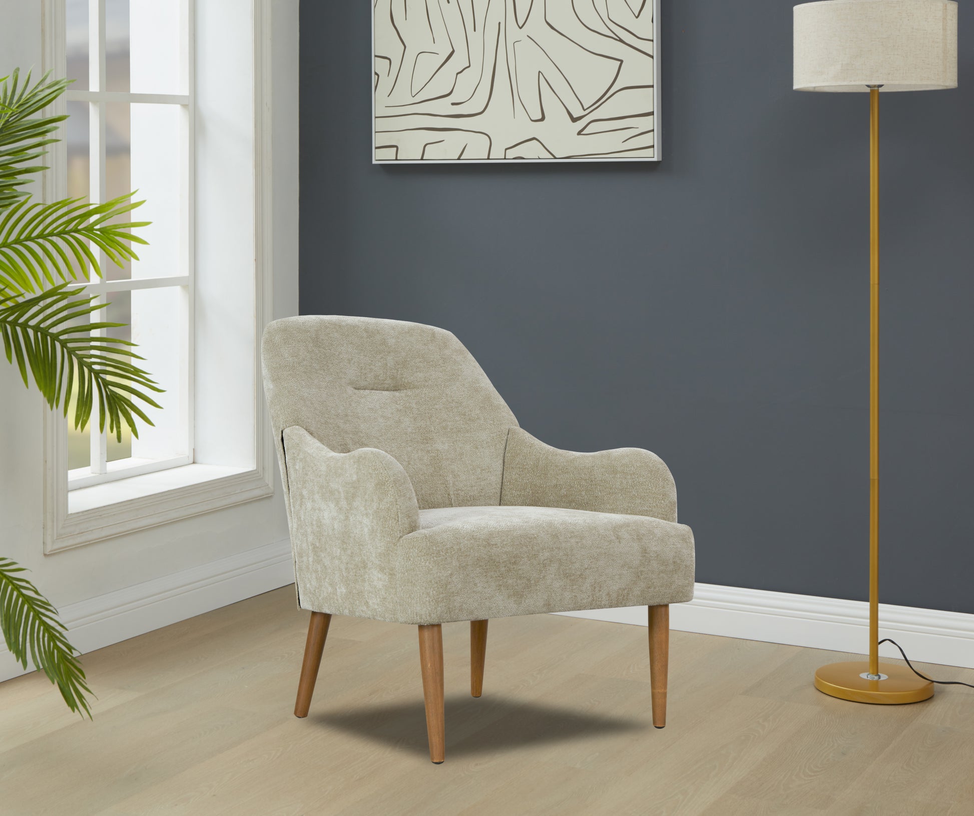 Chenille Armchair, Modern Style Accent Chair With Wood Legs, Comfy Design For Living Room, Bedroom, Office, Light Grey Gray Foam Wood Fabric