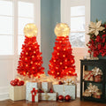 Lighted Santa Hat Style Christmas Tree Set Of 2, 4Ft Artificial Tree With Warm White Lights, Christmas Tree For Decoration Inside And Outside Red,White Pvc