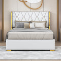 Full Size Upholstered Platform Bed With Metal Strips, Off White Full Off White Pu