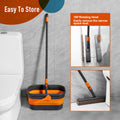 Sponge Mop Kit And Collapsible Bucket, Mop And Bucket For Floor Cleaning, Hands Free Home Floor Cleaning, Floor Cleaning System Black Orange Plastic