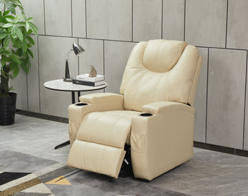 Recliner Chair Modern Recliner Sofa Faux Leather Recliners With Cup Holders,Remote Control Beige Faux Leather