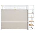 Twin Size Metal Loft Bed With Wardrobe And Storage Shelves, White Box Spring Not Required Twin White Metal Mdf Metal