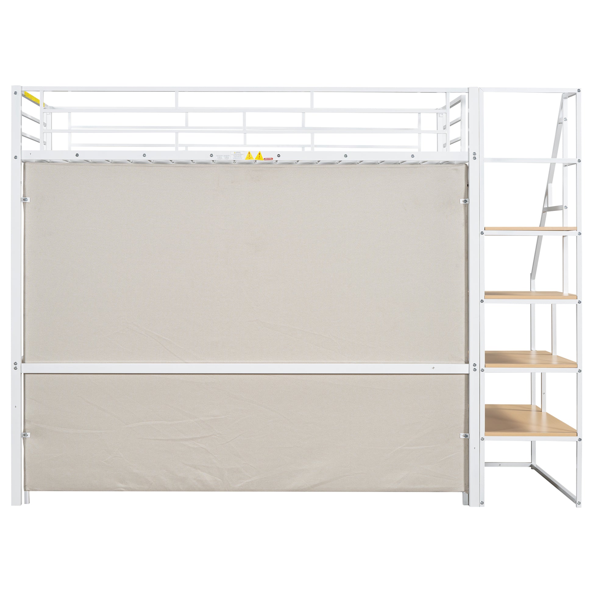 Twin Size Metal Loft Bed With Wardrobe And Storage Shelves, White Box Spring Not Required Twin White Metal Mdf Metal