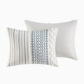 Cotton Printed Comforter Set With Chenille White Navy Full Queen Queen White Navy Cotton