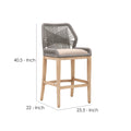 Counter Stool With Wooden Legs And Rope Back, Gray And Brown Grey Brown Wood Rope