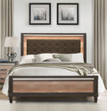 Modern Rustic Style 1Pc Queen Bed Upholstered Headboard With Led Light 2 Tone Finish Wooden Bedroom Furniture Box Spring Required Queen Brown Wood Bedroom Wood