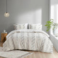 3 Piece Cotton Jacquard Comforter Set Ivory Full Queen Queen Ivory Cotton