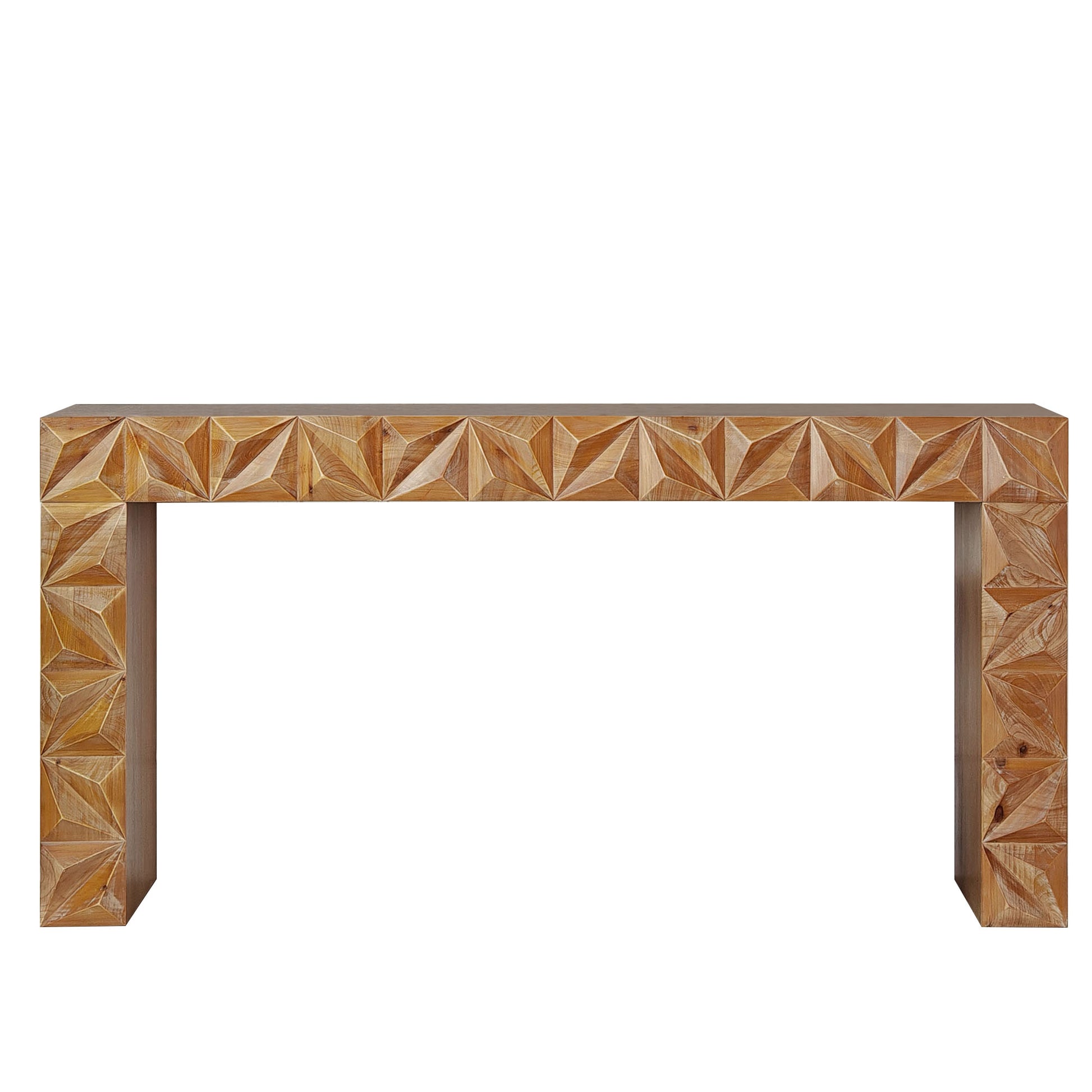 Modern Geometric Wooden Console Table Dark Brown Finish With Handcrafted 3D Design Antique Brown,Antique Natural,Dark Brown,Natural Wood,Natural Wood Brown Rectangular Rectangular Wood